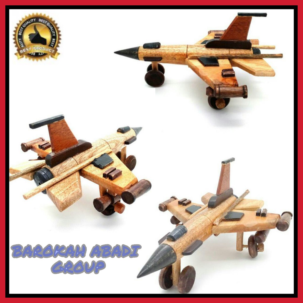 Miniatur Pesawat Tempur F16 Kayu 19x15x9 Cm