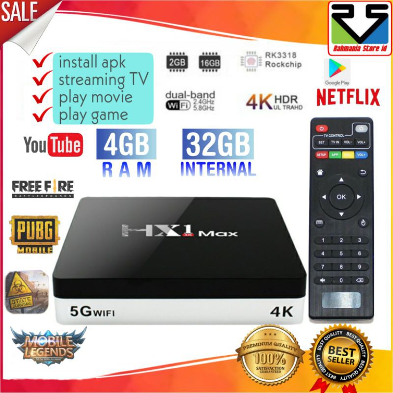 STB Android Ram 4GB 32GB HX1 Max Smart TV Box