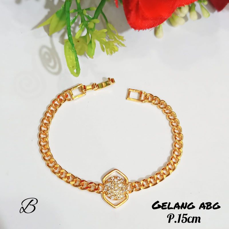 Gelang Rantai plat ABG Tanggung permata motif simple elegan anti karat