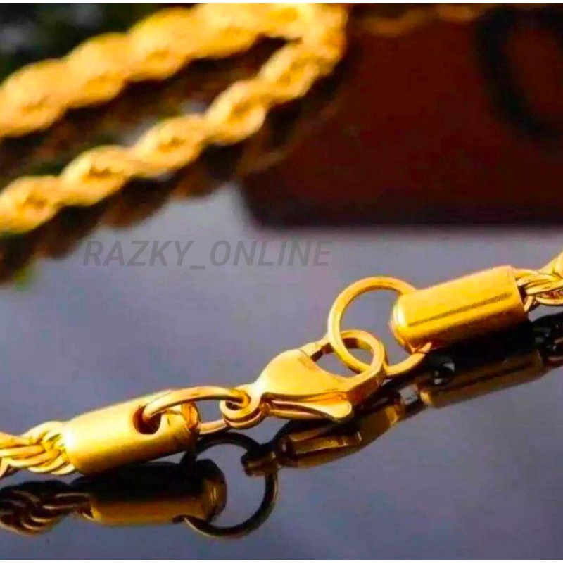 KALUNG TITANIUM MOTIF TAMBANG PANJANG 60 CM ANTI LUNTUR ANTI KARAT
