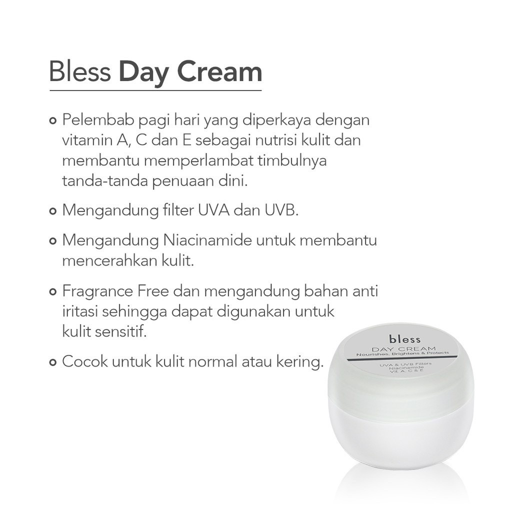 BLESS Day Cream 18gr | Pelembab - Kulit Normal | Kering