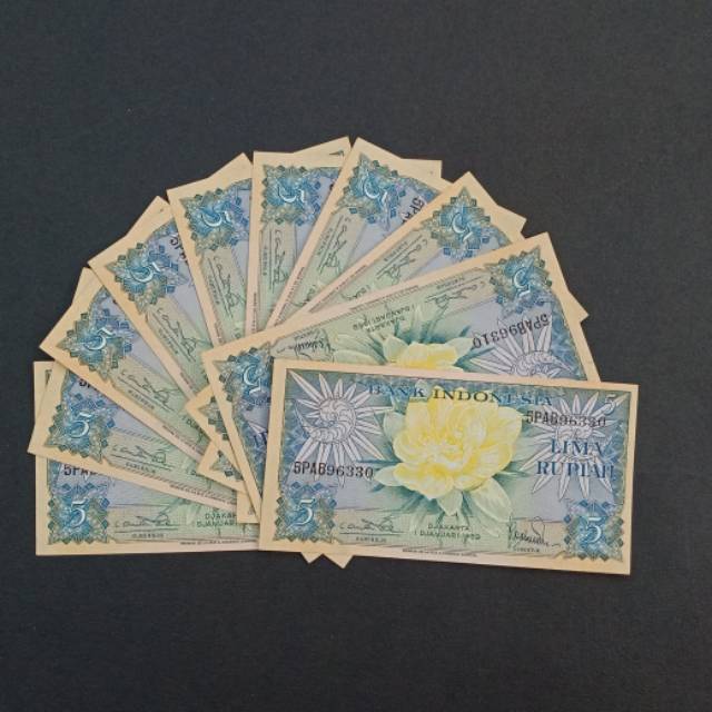 Uang kuno 5 rupiah bunga UNC