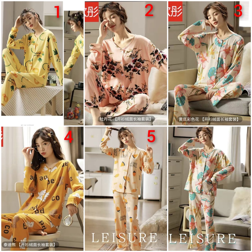 Baju tidur piyama lengan panjang celana panjang bahan spandek import PPspandek81