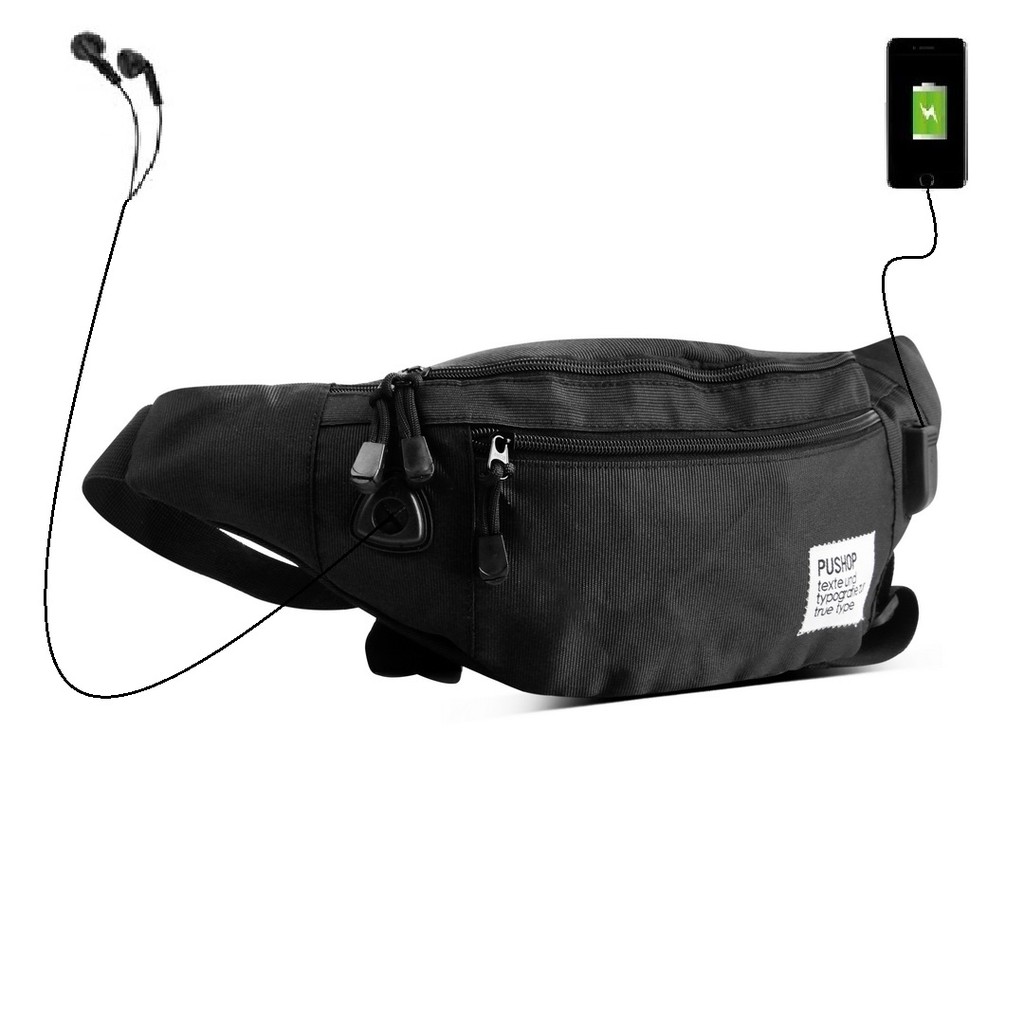 Waistbag pria USBB Free kabel PUSHOP AUTHENTIC