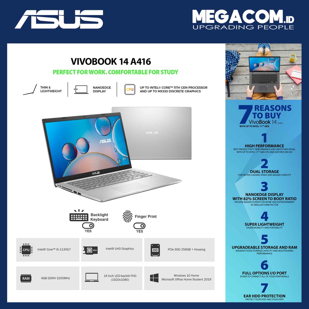 Asus A416EA-FHD521 Silver [i5-1135G7|RAM 4GB|SSD 256GB|Win10|OHS2019]
