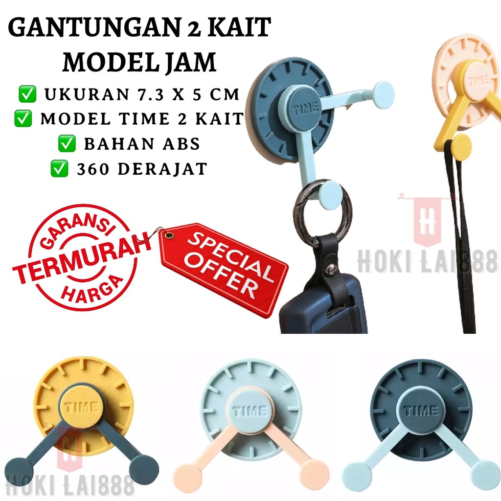 [HKL] Gantungan Baju Time 2 Kait / Hook Gantungan Model Jam / Gantungan Dinding Time Hook 2 Kait Tempel