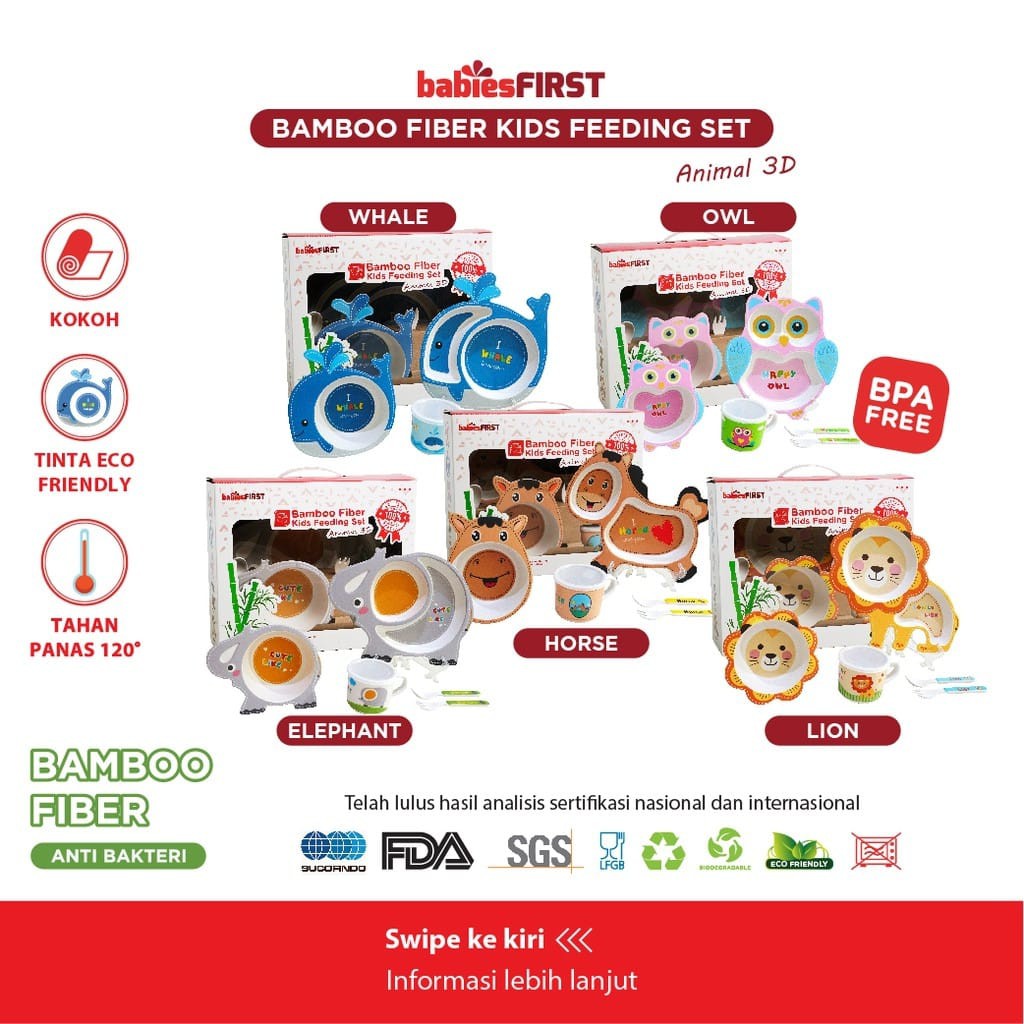 BabiesFirst Bamboo Feeding Set Animal 3D / Feeding Set Baby / Peralatan Makan Bayi Set Lucu