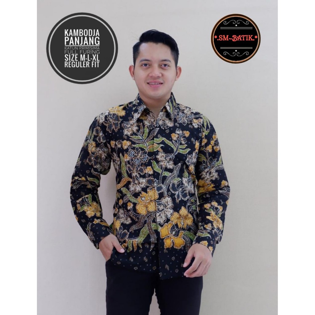 Kambodja kemeja batik pria modern asli solo atasan batik by sm