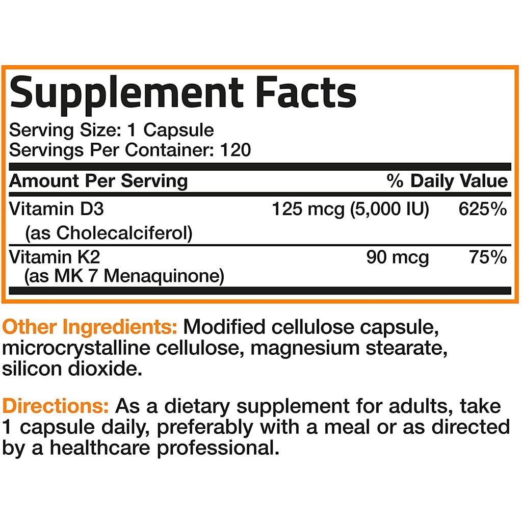 Bronson Vitamin K2 D3  - D3 5,000IU 90 Mcg for Heart Bones Immunity dan Extra Strength D3 10,000 IU K2 120 Mcg