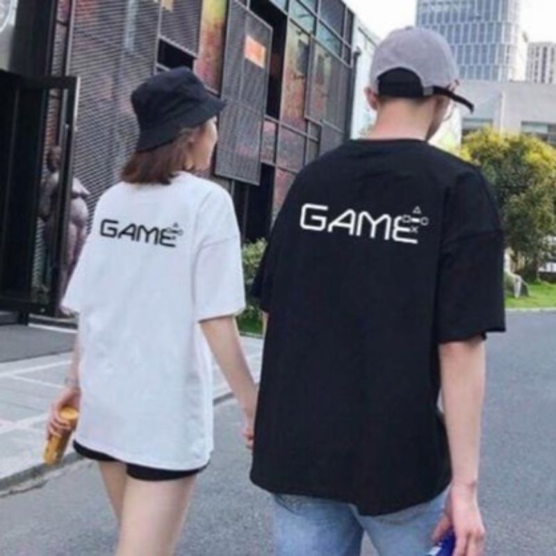 Erfashion - Kaos Play Game Oversize Lengan Pendek | Baju Distro Jumbo Unisex Pria & Wanita | Kaos Ob