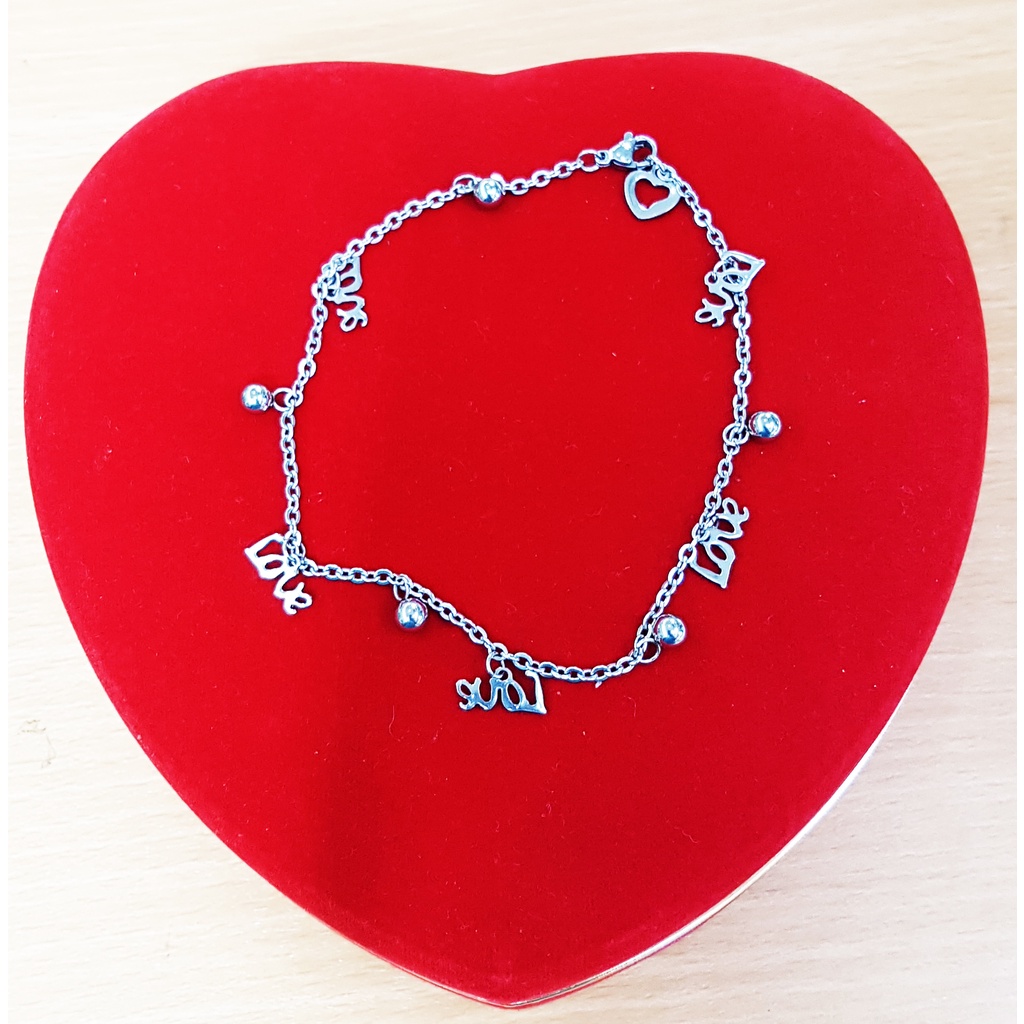 Gelang Tangan cewe Model Nuri Bola tulsan Love, Besi putih Asli ambon