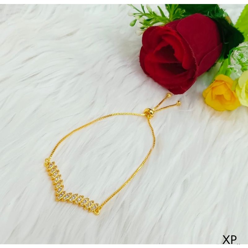 set kalung Fuji dan gelang tangan Fuji motif serut titanium warna gold anti karat