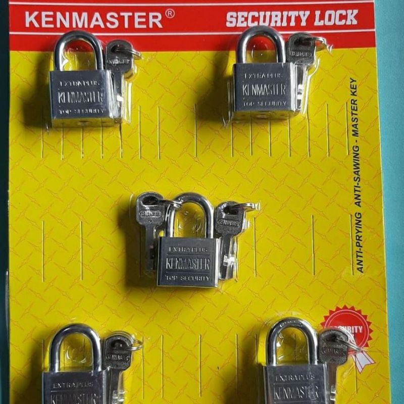 Gembok  , UK.50mm set 5 pcs . Kenmaster ,  Kunci Gembok, Master Key,