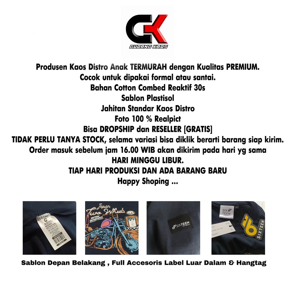 Kaos Distro Anak 9-16 Tahun 100% Cotton Sixteen