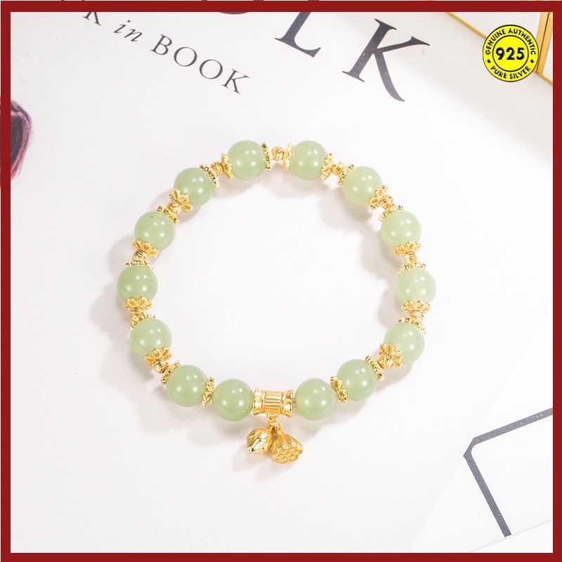 Gelang Tangan Manik-Manik Batu Jade / Lotus Lapis Emas 18K Anti Air Untuk Wanita