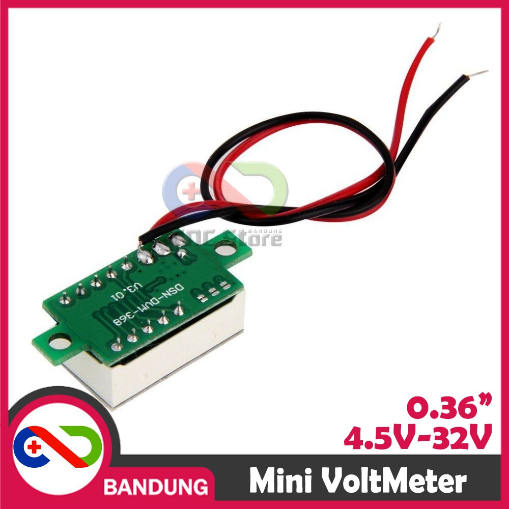 MINI VOLTMETER VOLT PANEL METER DIGITAL LED 4.5V-32V DC 2 WIRE 0.36&quot; RED MERAH