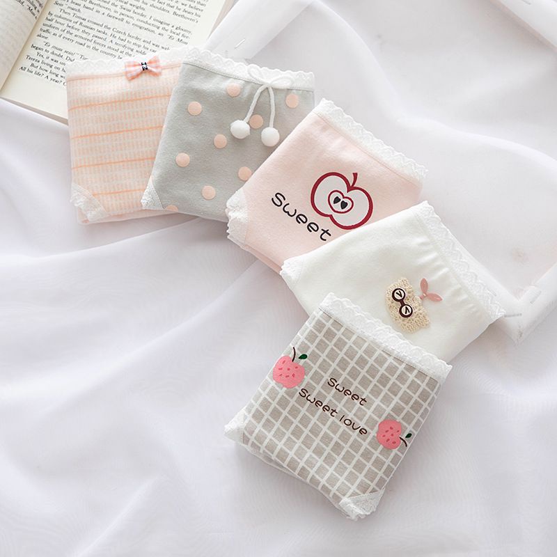 5Pcs/Box CD celana dalam dalem underwear wanita remaja perempuan cewek dewasa brief katun import mot