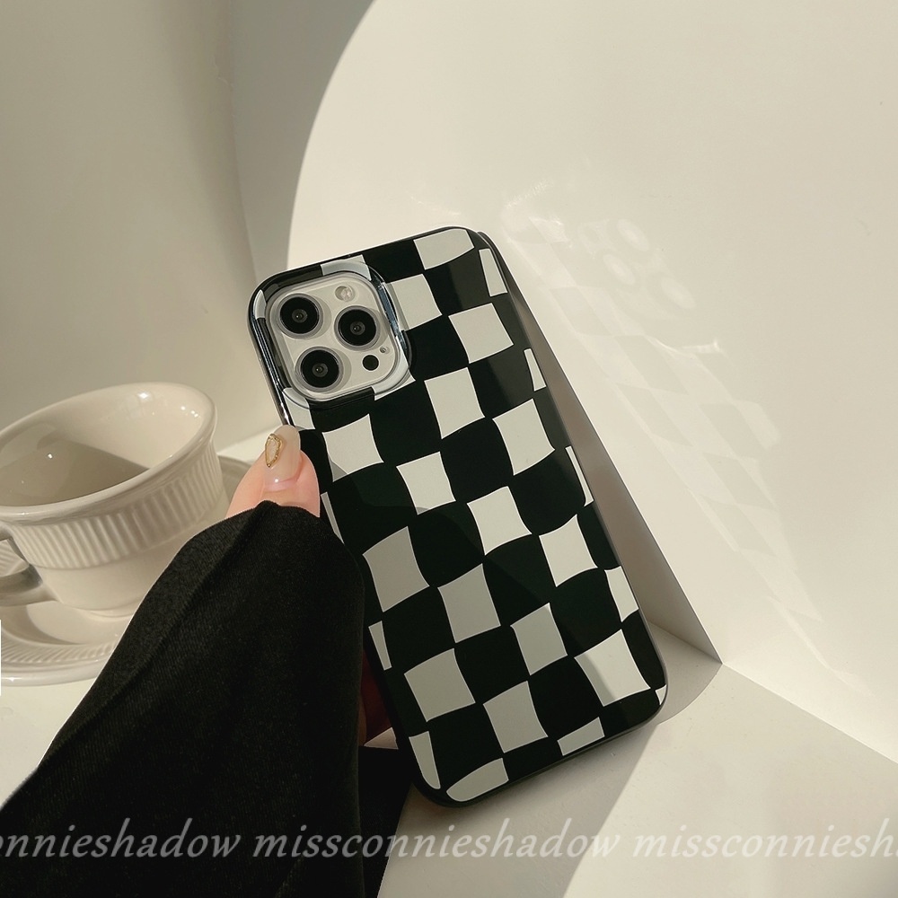 Soft Case Bahan tpu Motif Kotak Hitam Dan Putih Untuk iPhone 11 13 12 Pro Max XR X XS Max 7 8 Plus SE 2020