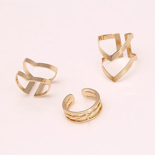 Hu Hu Hu Hu Hu Alat Bantu Pasang Kacamata♡ 3pcs / Set Cincin Knuckle Midi Model Terbuka Desain Panah Hollow Untuk Wanita