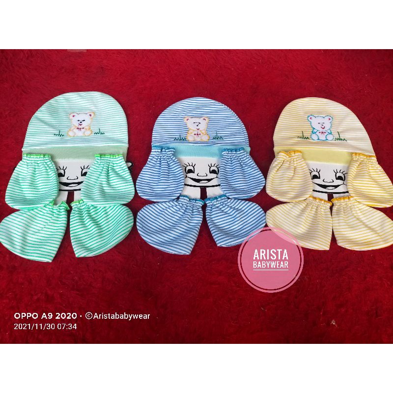 1SET TOPI BAYI+SARTAKI BAYI MOTIF SALUR BORDIL BONEKA