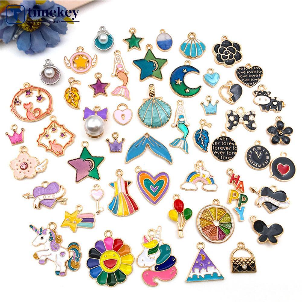 Timekey 50pcs Charms Enamel Aneka Bentuk Untuk DIY Kalunggelanganting K5U2