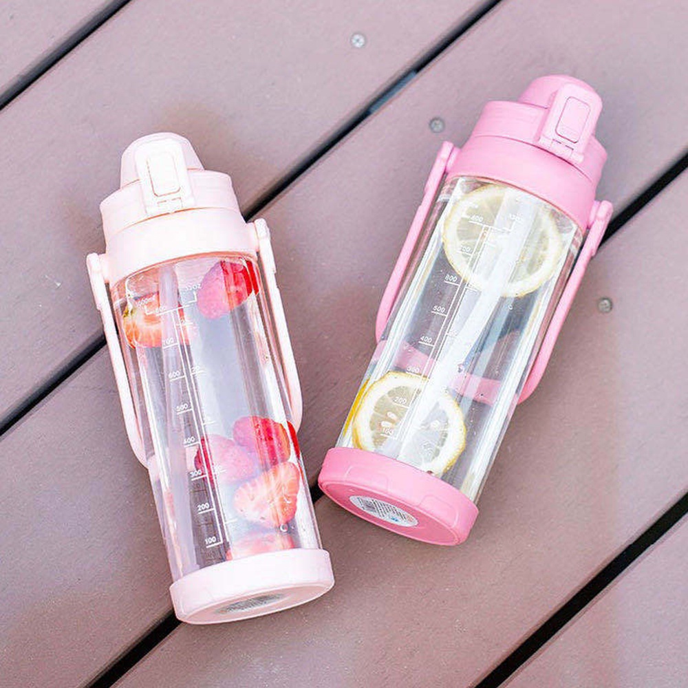 Botol Minum Transparan 2.2l Dengan Sedotan Warna Pink / Hitam / Hijau / Biru