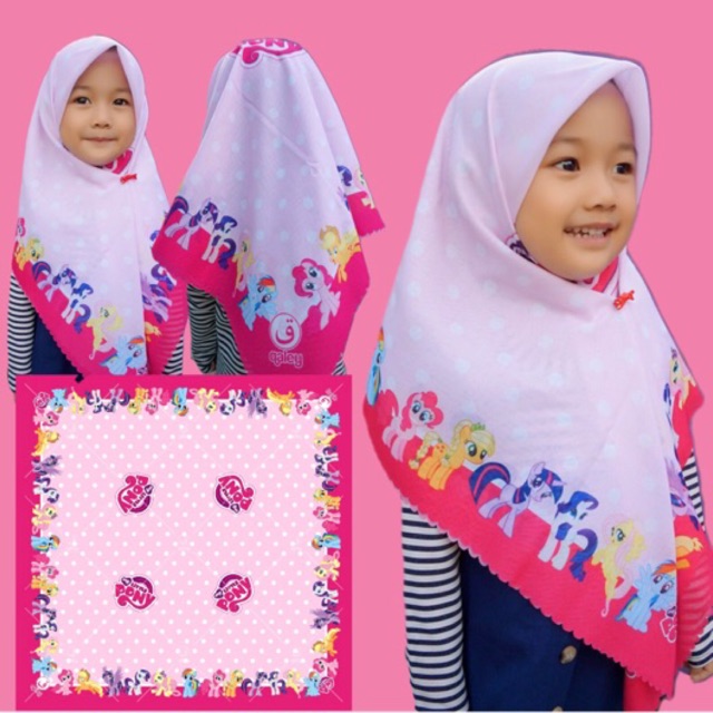 VOAL PRINTING ANAK MOTIF LITTLEPONY POLKA PINK / HIJAB ANAK LUCU / JILBAB ANAK KARAKTER