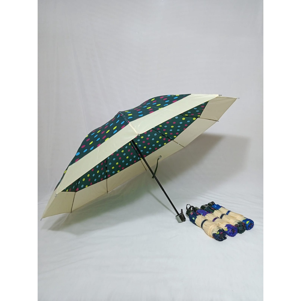 Payung Lipat 3 Ukuran Besar 27 inch KOREA Motif Polkadot 10 Jari - LPT3B