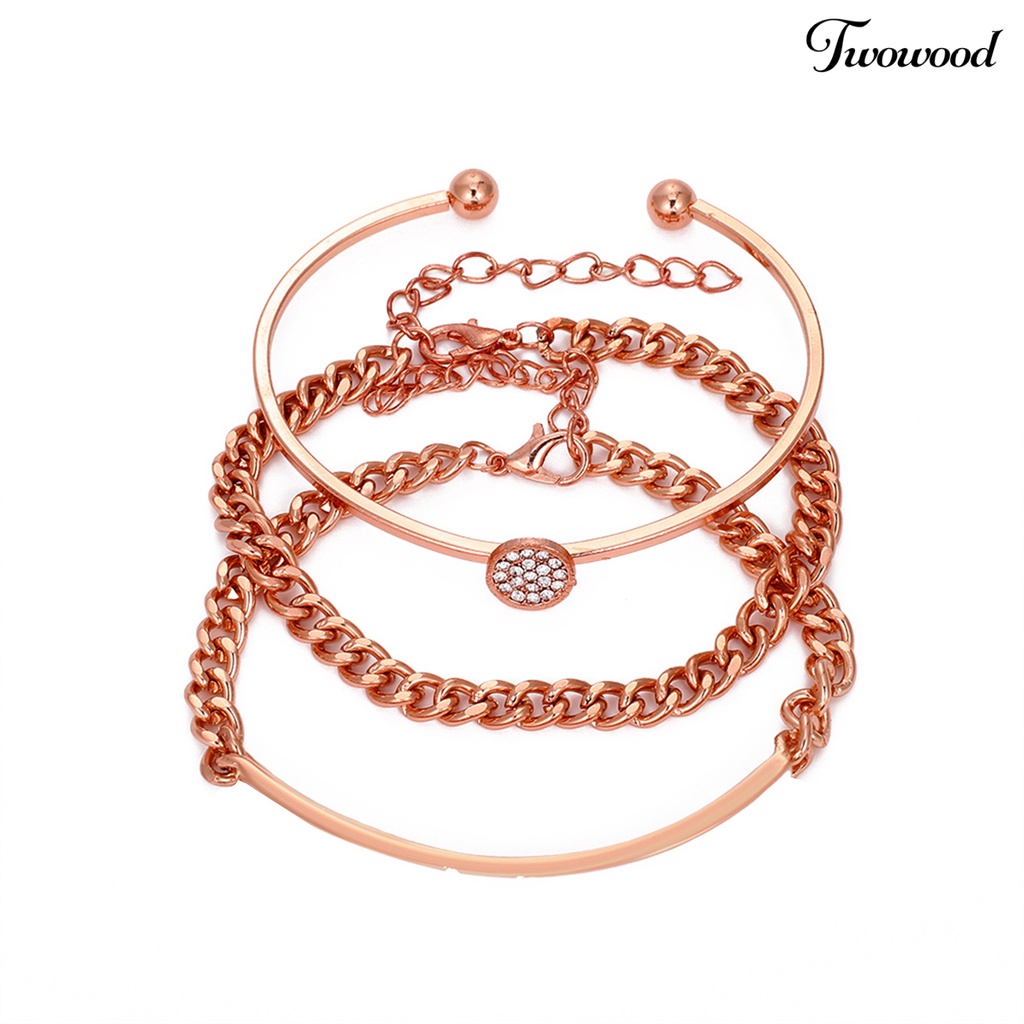 Twowood 3Pcs/Set Cubic Zirconia Opening Women Bracelets Alloy Shiny Adjustable Simple Bangles Jewelry Accessories