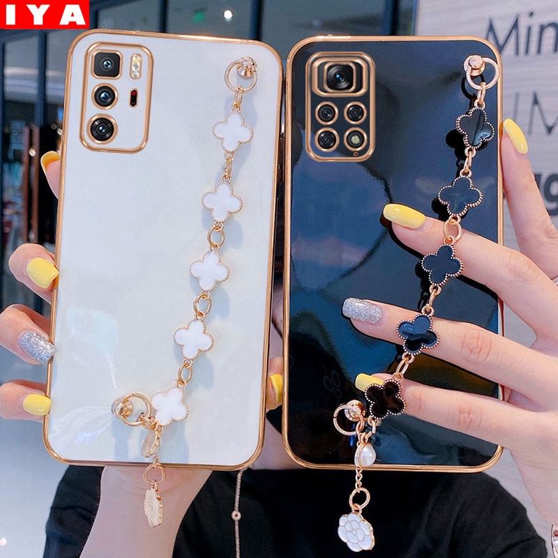 Case Bahan Karet Desain Daun Clover Dengan Tali Rantai Untuk Redmi Note11S Note 11 Pro Redmi 10C 9T 9A 9C Note10S Note9 Note10 Note8