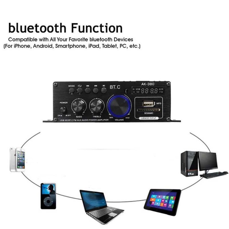 Leory Penguat Daya Audio Bluetooth Car Power Amplifier 12V 800W AK380