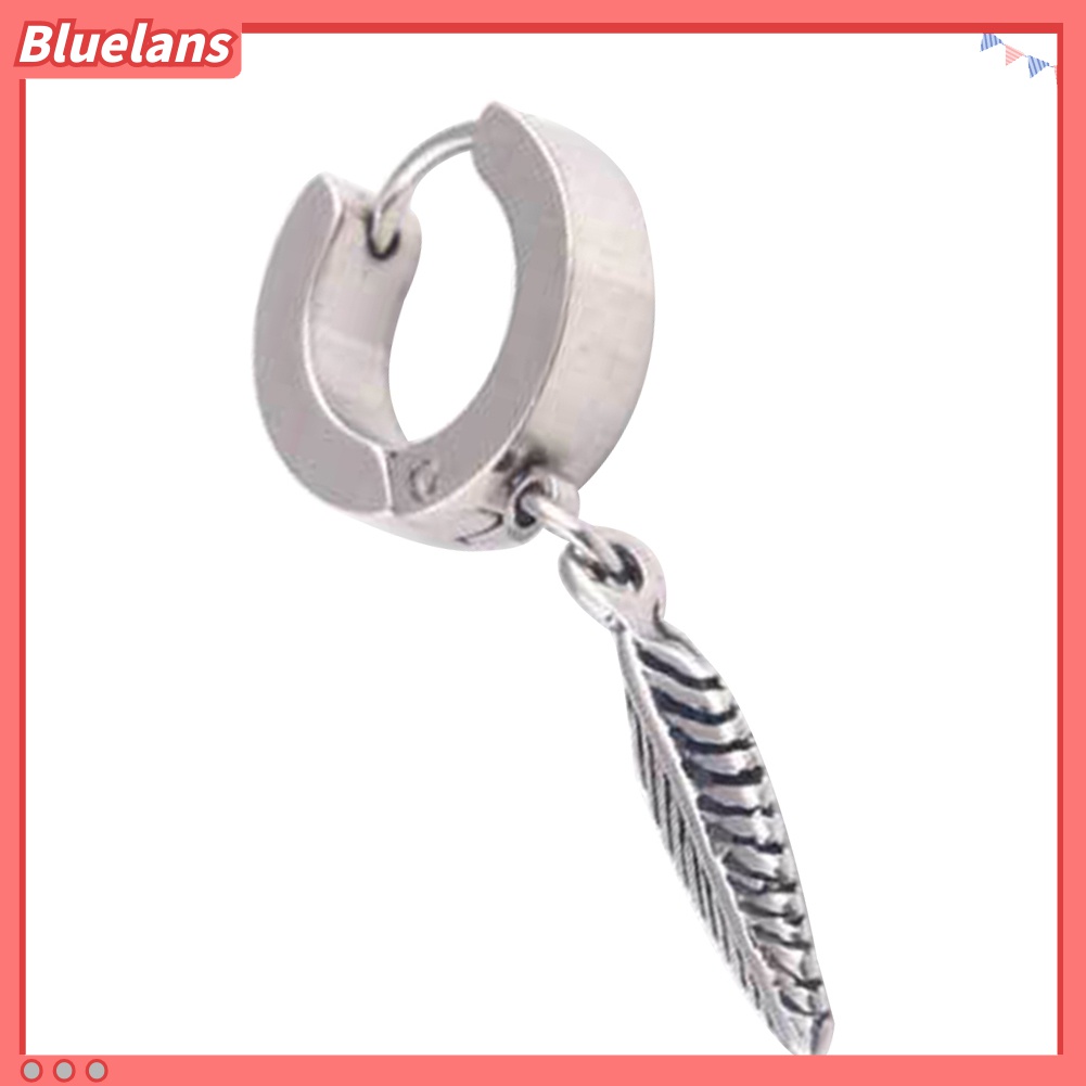 1pc Anting Hoop Liontin Bulu Bahan Stainless Steel Gaya Punk Untuk Pria