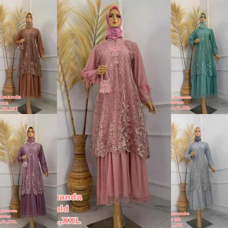 GAMIS AMANDA // BAHAN TILLE PREMIUM KOMBINASI TILLE DOTTY PLUS HIASAN PAYET MUTIARA // KODE DJ