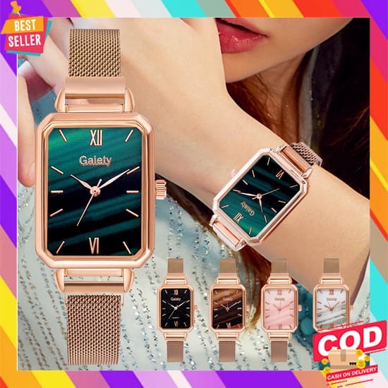 Jam Tangan Cewek Anti Air Fashion Rantai Strap Emas Silver Dial Logamj Cod Jam Tangan Wanita Kotak