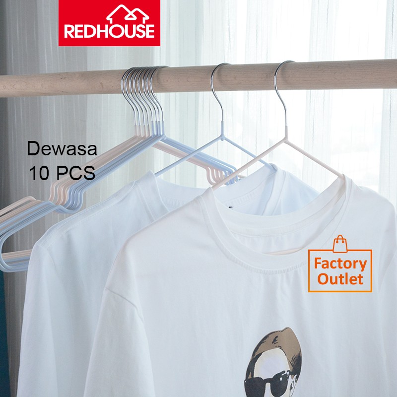 RED HOUSE Gantungan Baju / Hanger Kawat Lapis Plastik- Isi 10 Pcs