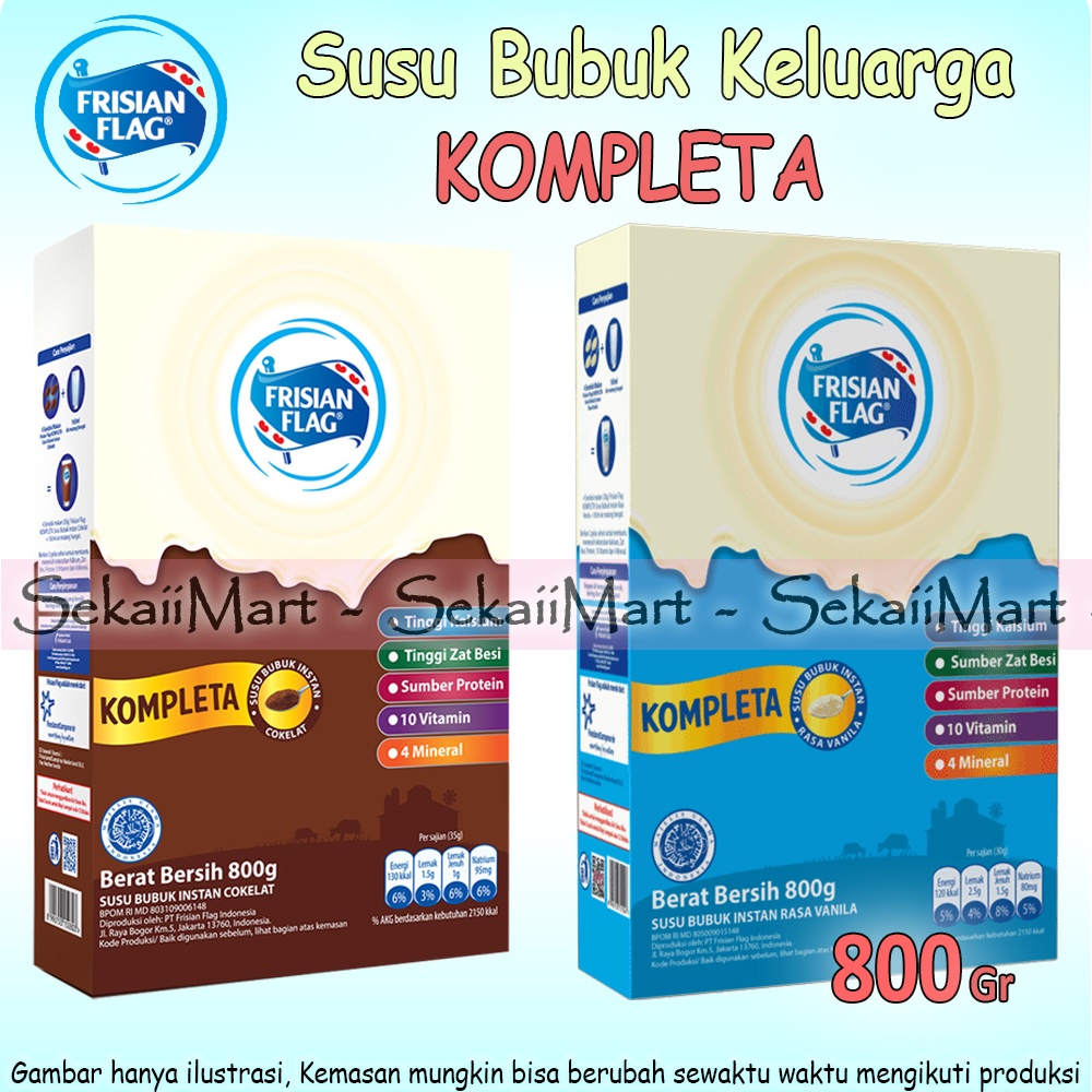 

FRISIAN FLAG Kompleta 800 Gr - Susu Bubuk Keluarga Rasa Vanilla / Cokelat 800g