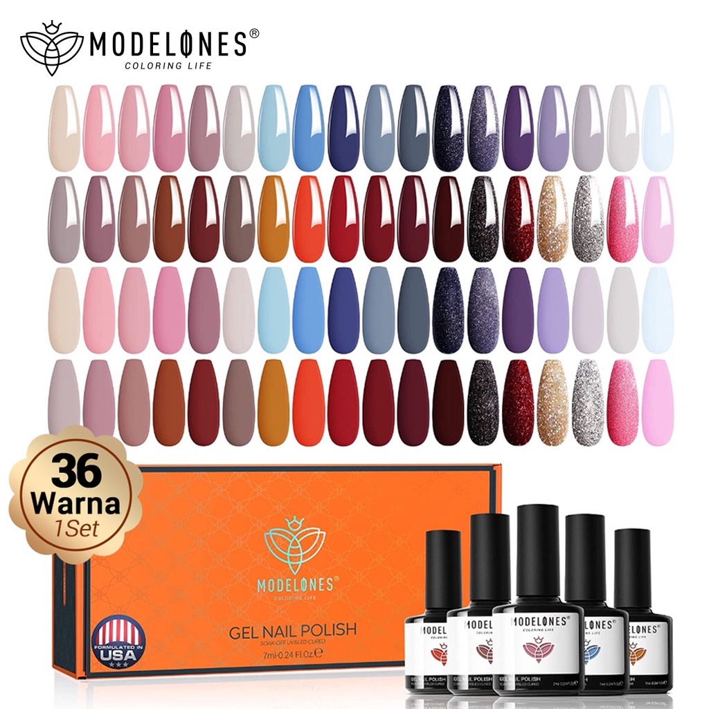 Jual Modelones 36 Pcs Gel Nail Polish Kit Gel Polish Set Nude Colors