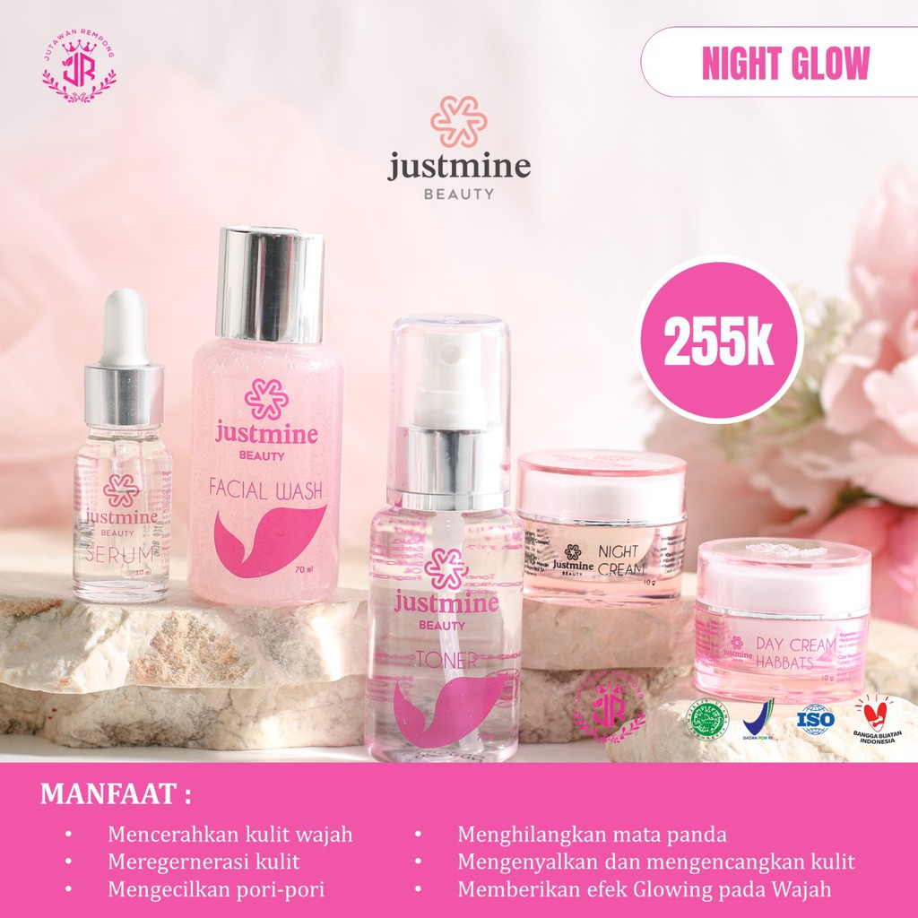 Justmine Beauty Skincare Paket Glowing night glow Acne Jelly Mencerahkan wajah BPOM COD-1