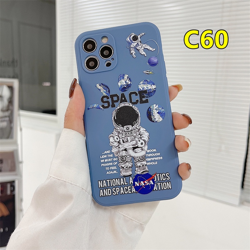 Casing TPU OPPO A7 A5S A16 A15 A15S A54 A5 A9 A53 A33 A31 2020 A12 A3S A74 A52 A72 A92 A93 A94 A1K Reno 4 5 5F 4F 4Lite 5K 5Lite OPPO F17 F19 PRO A35 A12S A11K A11 A11X A12E A53S A32 A8 Find X3Lite Realme C25 Astronaut NASA Pattern Straight Edge Soft Case-#C60