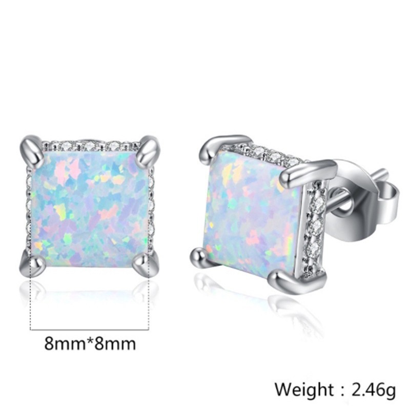 SEUSUK  Anting Tusuk Opal Model Princess Warna Silver untuk Pertunangan / Pernikahan