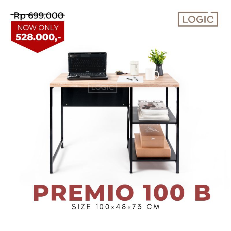 LOGIC Premio 100 B Meja Komputer Kerja Kantor Belajar Tulis Kayu Kaki