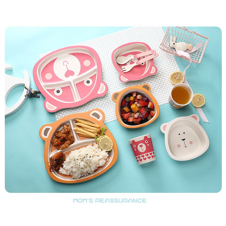 [LOGU] Bamboo kids set, Piring mangkok bambu anak, peralatan makan anak