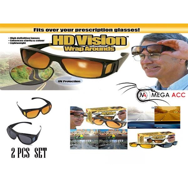 Hd Vision Wraparounds Sunglasses 2 Pcs 1 Set - Uv Protection