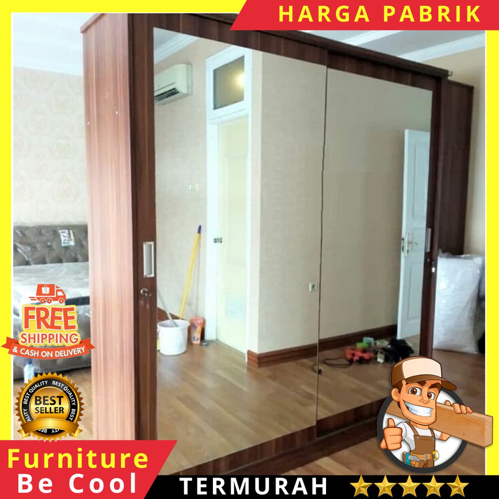Lemari pakaian sliding door sleding pintu geser mewah murah minimalis kaca cermin jumbo ok