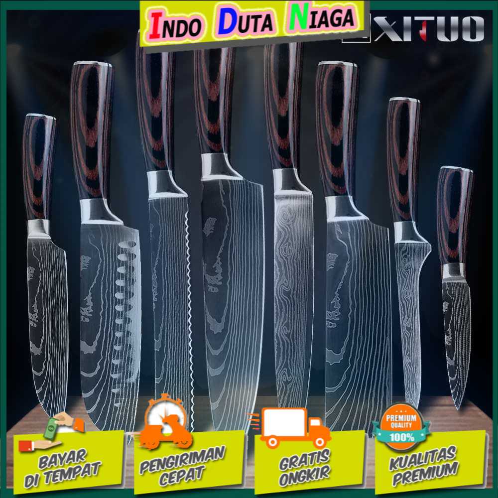 XITUO Set Peralatan Masak Pisau Dapur Chef Damascus Pattern Material Stainless Steel