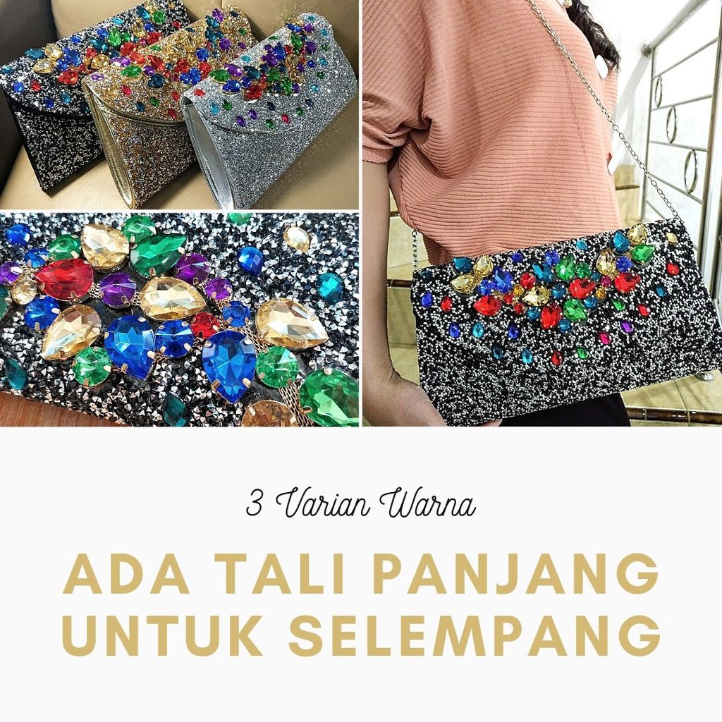 Tas Pesta Clutch Kondangan Wanita Elegan Swarovski Import Mewah Wisuda 70109 KLIKSISTA