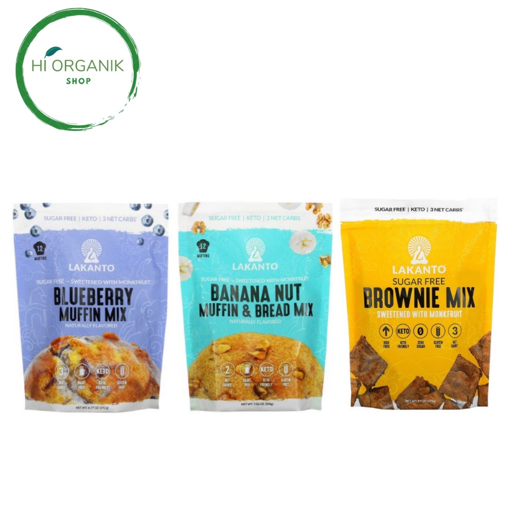 

Lakanto Blueberry Muffin Mix 192 g ; Banana Nut Muffin & Bread Mix 200 g; Brownie Mix 275 g