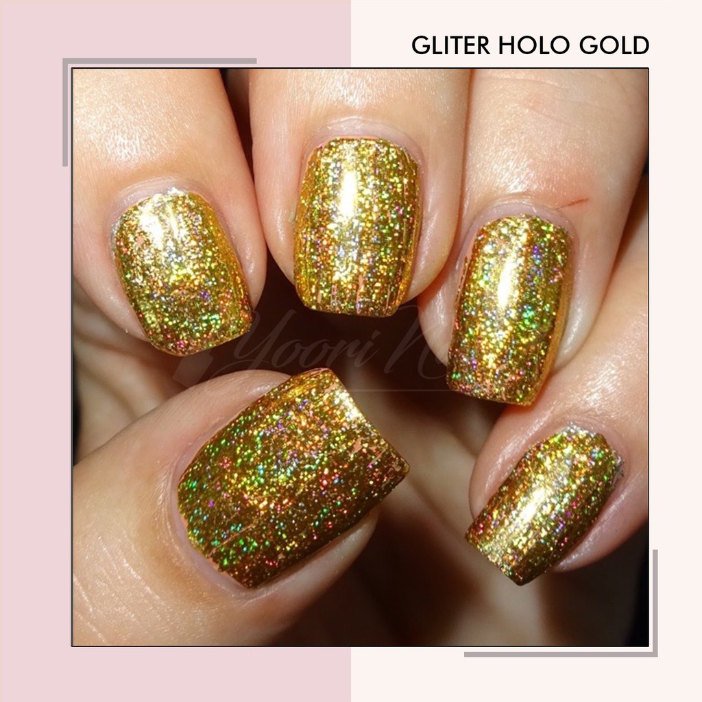 Glitter hologram silver gold nail art gliter holo nails hiasan kuku hologram