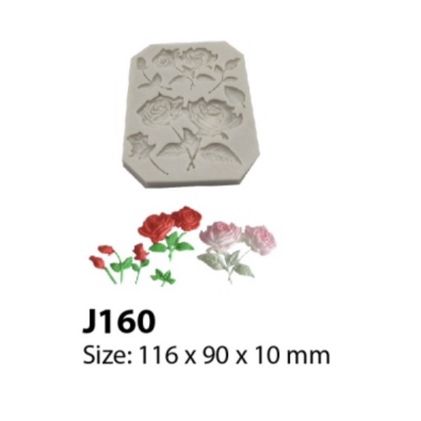 J160 - Cetakan Silikon Mold Fondant CLay Cokelat Puding Bunga Mawar Rose Tangkai