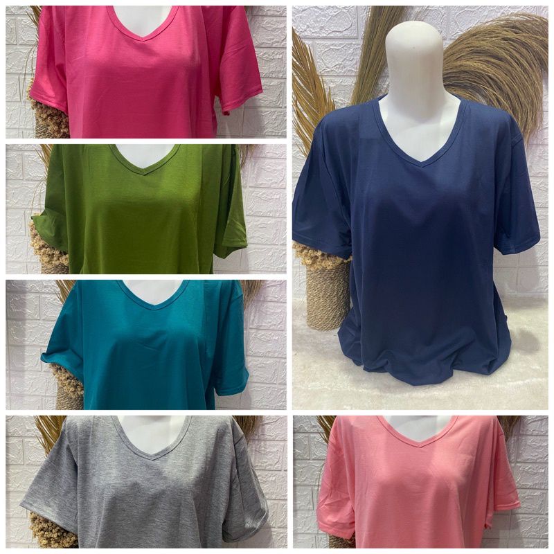 Kaos Polos Deker V neck Cewek Lengan Pendek Jumbo XXXL
